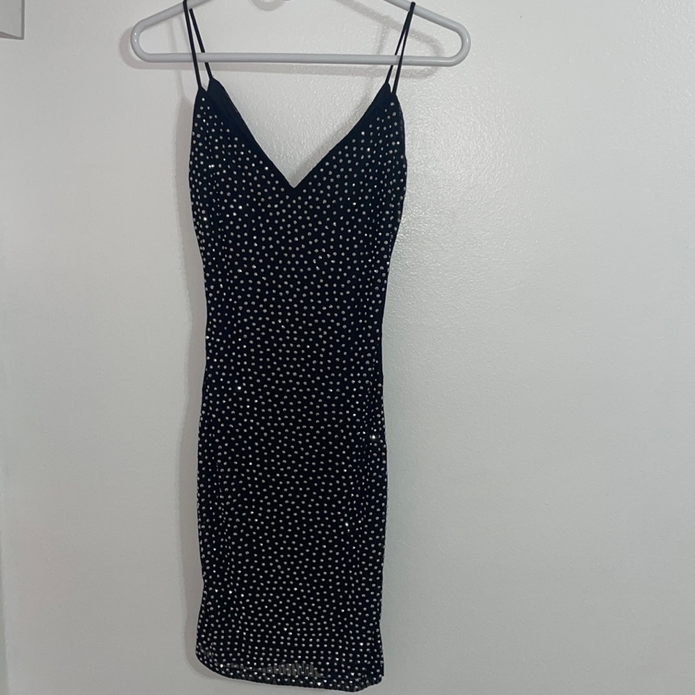 WINDSOR XS/Small Black Rhinestone Mini Dress.
